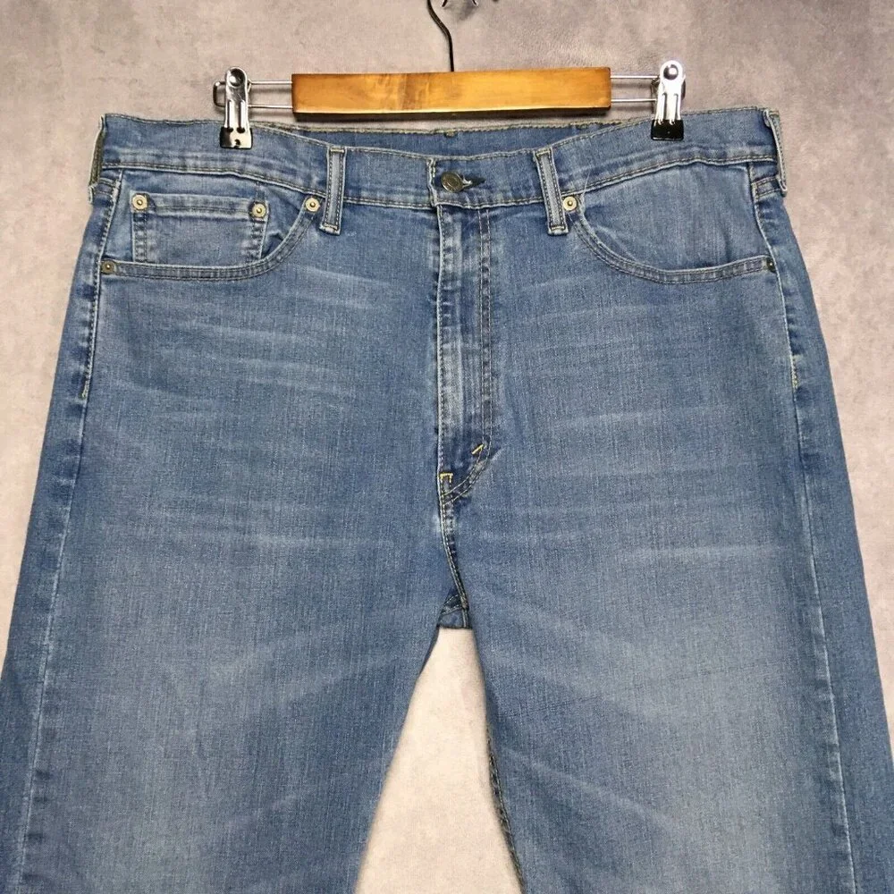 Levis Mens 505‎ Regular Fit Blue Jeans size 38x34 Stretch Denim Pants Zipper Fly